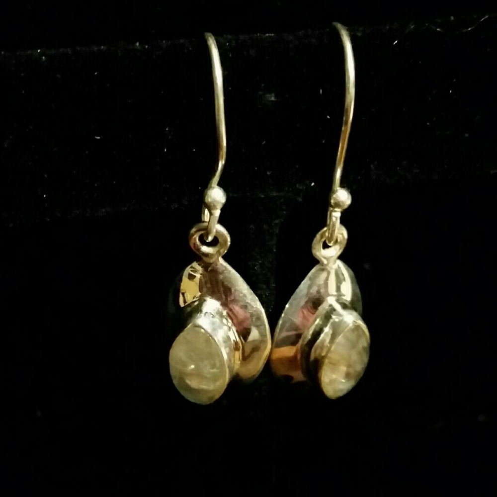 .925 Sterling Silver Moonstone Hook Earrings